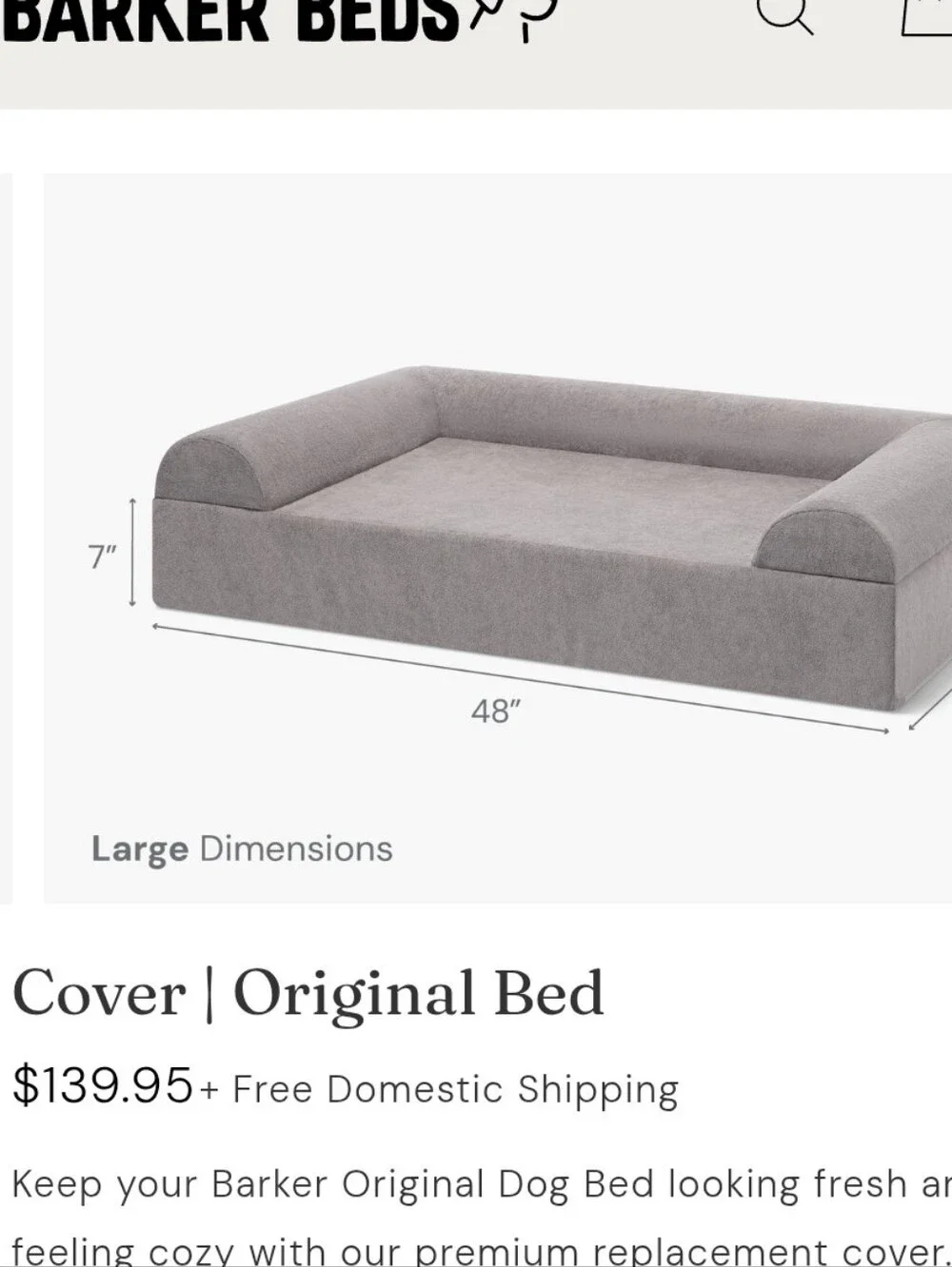 NWT Barker Beds 7 Inch Dog Sofa Cover Charcoal Grey